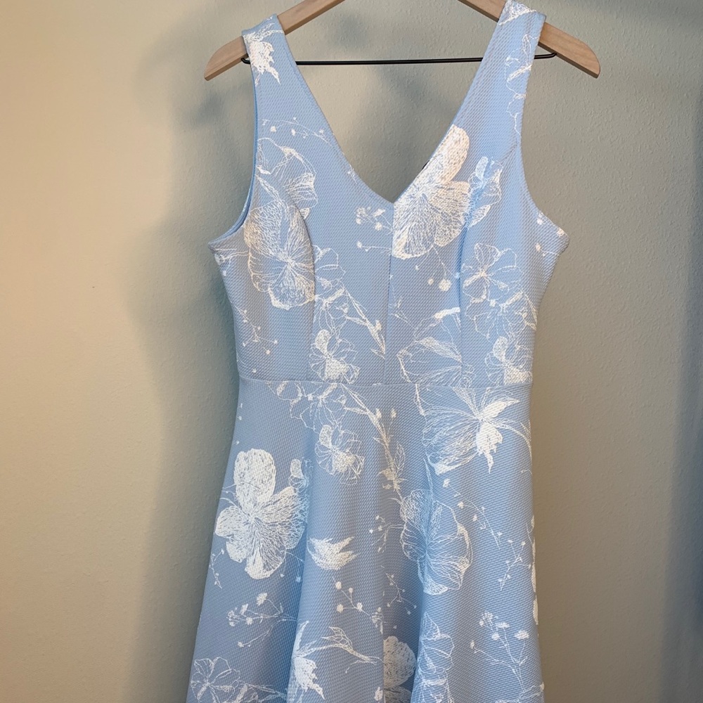 Baby Blue White Detail Floral Dress